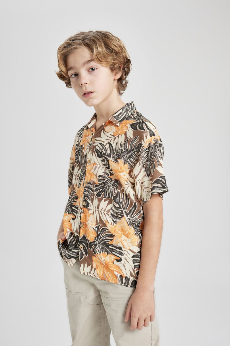 DeFacto Brown Boy Boy Oversize Patterned Viscose Shirt Casual - Image 4